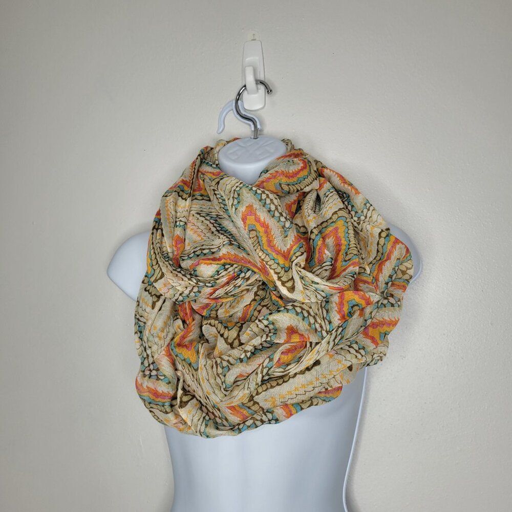 tan brown orange circle abstract geometric print artsy boho scarf